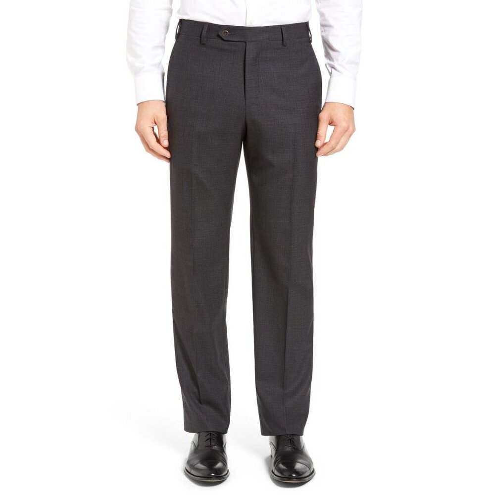 Zanella Men Size 42 42x31 Gray Flat Front Solid Italian Wool Dress Trouser Pants